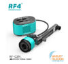 Infrared thermal camera RF-C39L on a mounting rail, turquoise housing with RF4 branding and Masud Telecom logo in the corner.